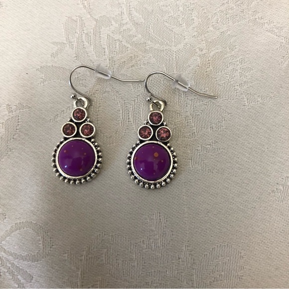 Crystal Dangle Cubic Zirconia Circular Women's Silver/Purple Earrings - Picture 4 of 5